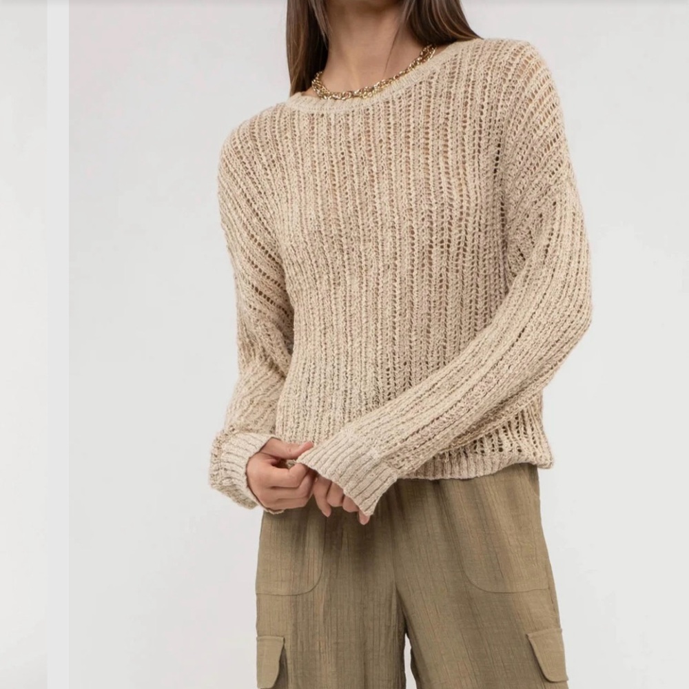 Free People Beige Knit Sweater Women’s Size S NWT